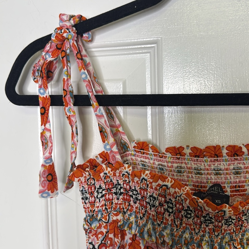 Rachel Zoe Red Smocked Tie Front Tank Top - Picture 6 of 11